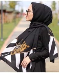 CARDİON MEDİNE İPEĞİ ŞAL  BAROK DESEN SİYAH