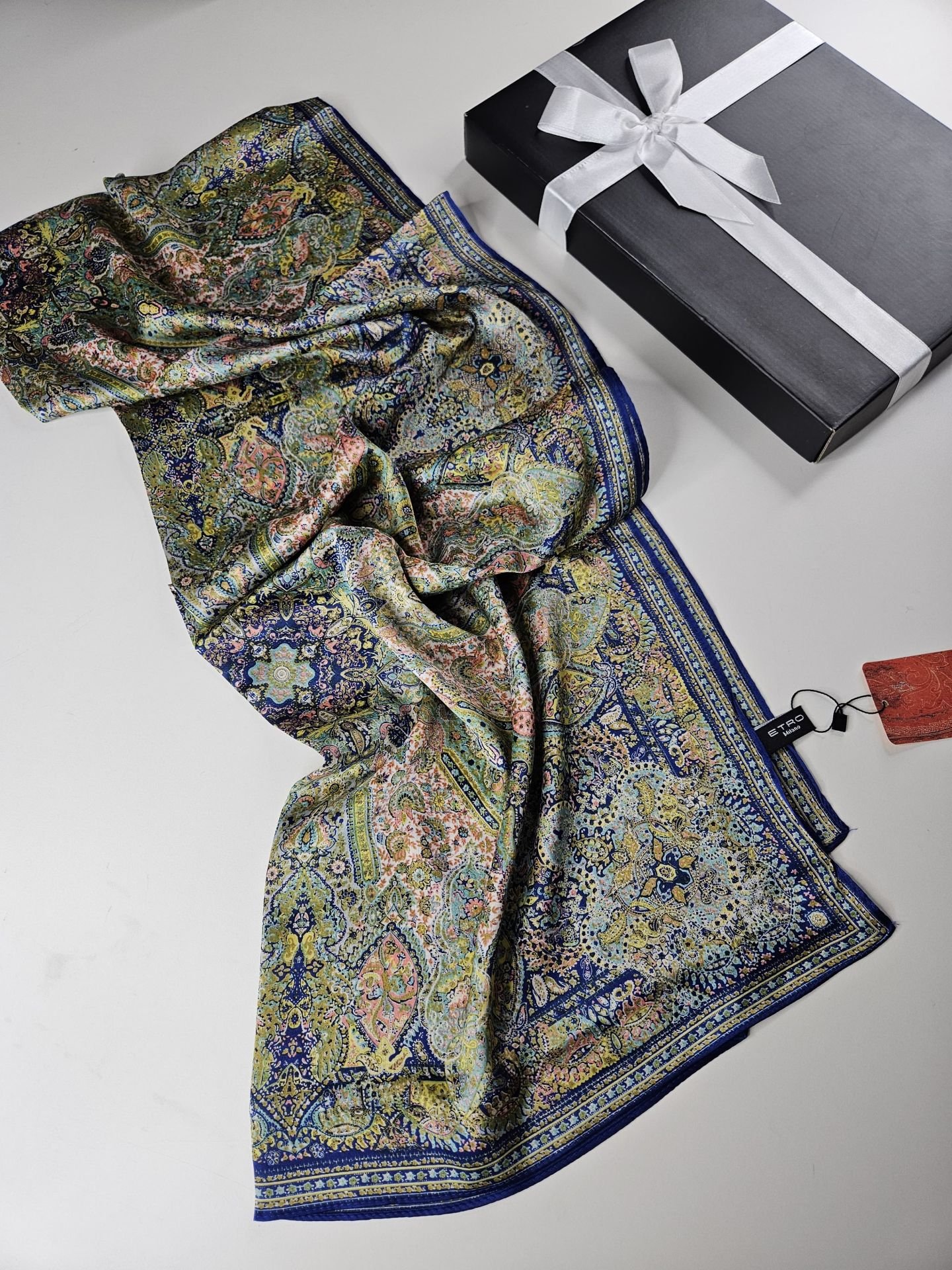 DİOREL ETRO VUAL İPEK ŞAL ETNİK DESEN BENETTON YEŞİL