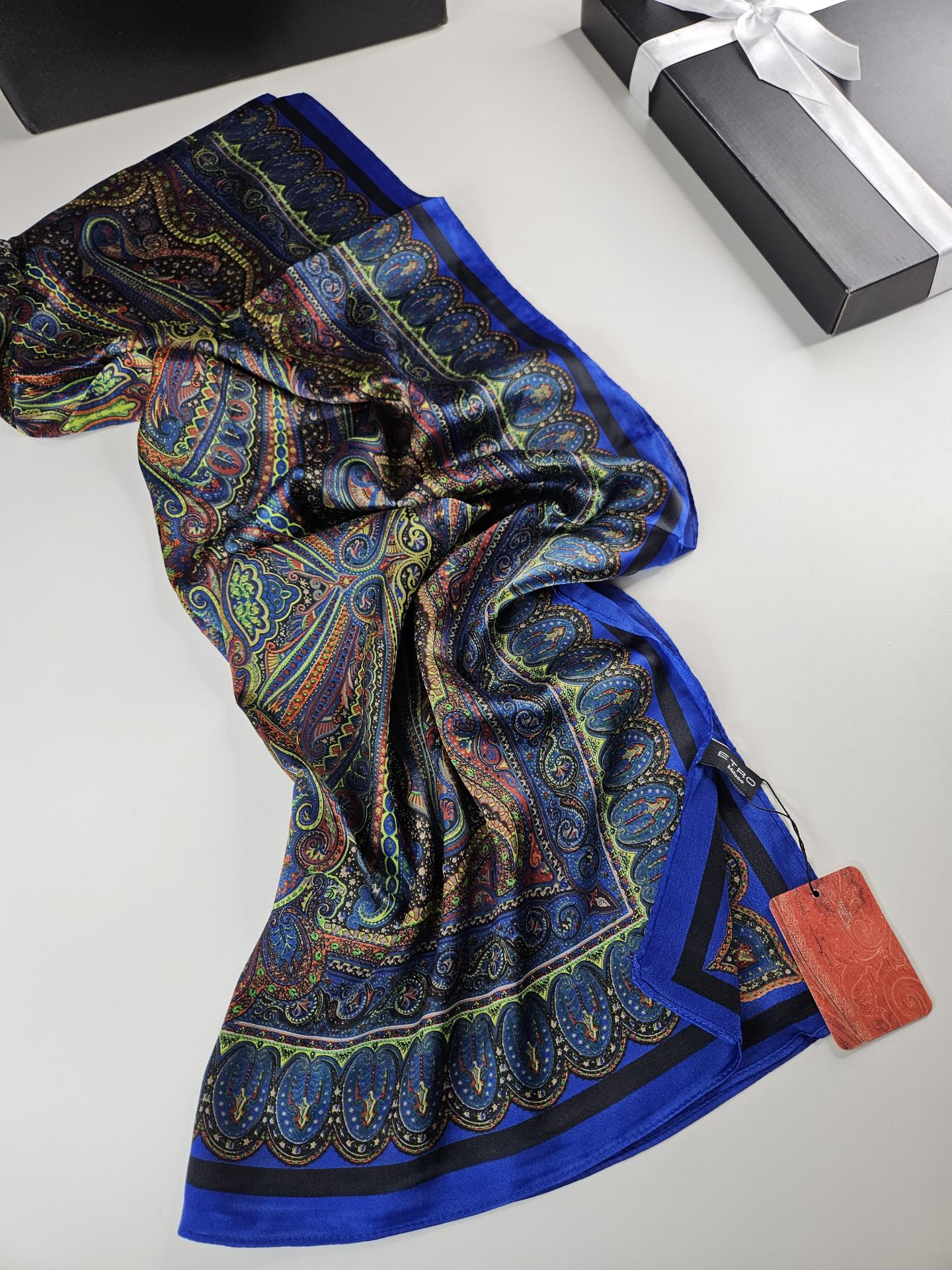 DİOREL ETRO VUAL İPEK ŞAL ŞAL DESEN SAKS MAVİSİ