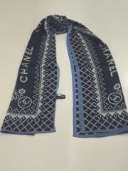 PAPATYA DESEN VUAL İPEK ŞAL LACİVERT MAVİ