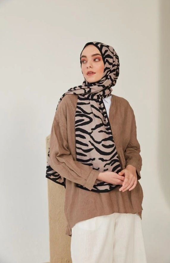 CARDİON MEDİNE İPEĞİ ŞAL ZEBRA DESEN SİYAH VİZON