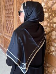 C DESEN VUAL İPEK ŞAL  ORTASI BOŞ SİYAH KIRIK BEYAZ