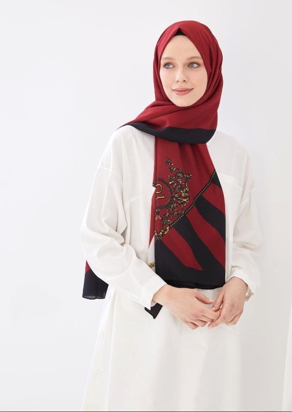 CARDİON MEDİNE İPEĞİ ŞAL BAROK DESEN BORDO