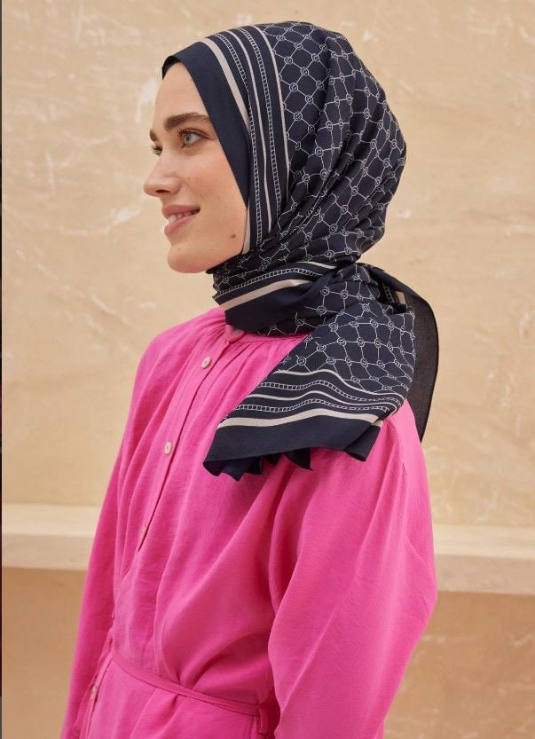 CARDİON MEDİNE İPEĞİ ŞAL MONOGRAM LACİVERT