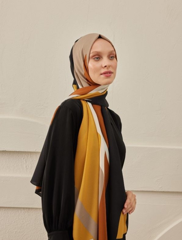 CARDİON MEDİNE İPEĞİ ŞAL BAKLAVA MODEL SİYAH HARDAL