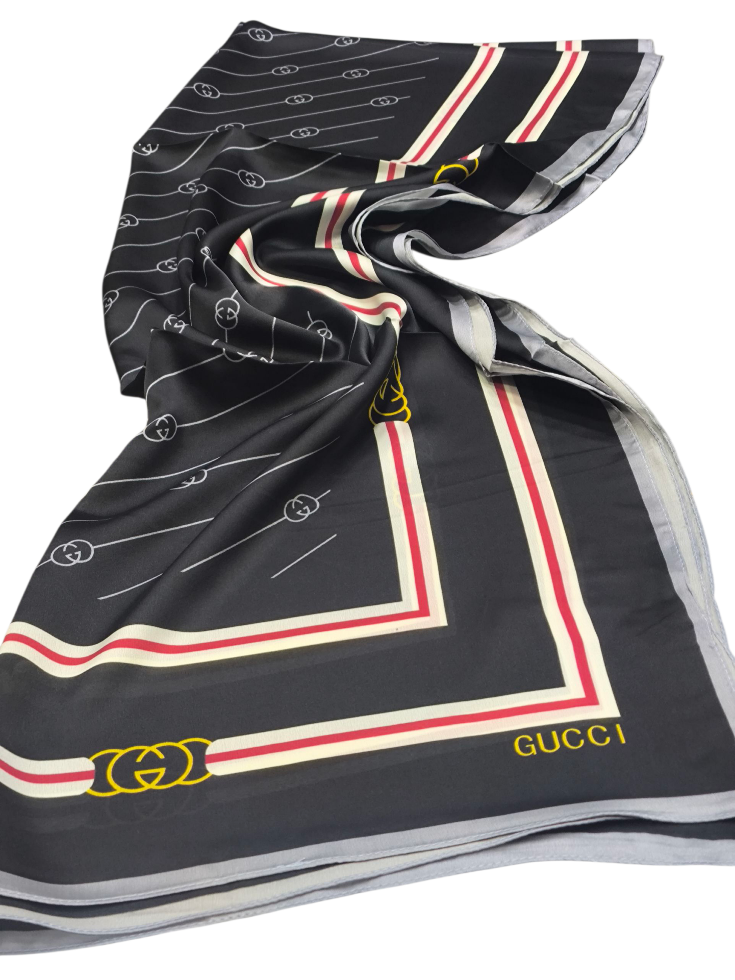 MONOGRAM DESEN VUAL İPEK ŞAL SİYAH