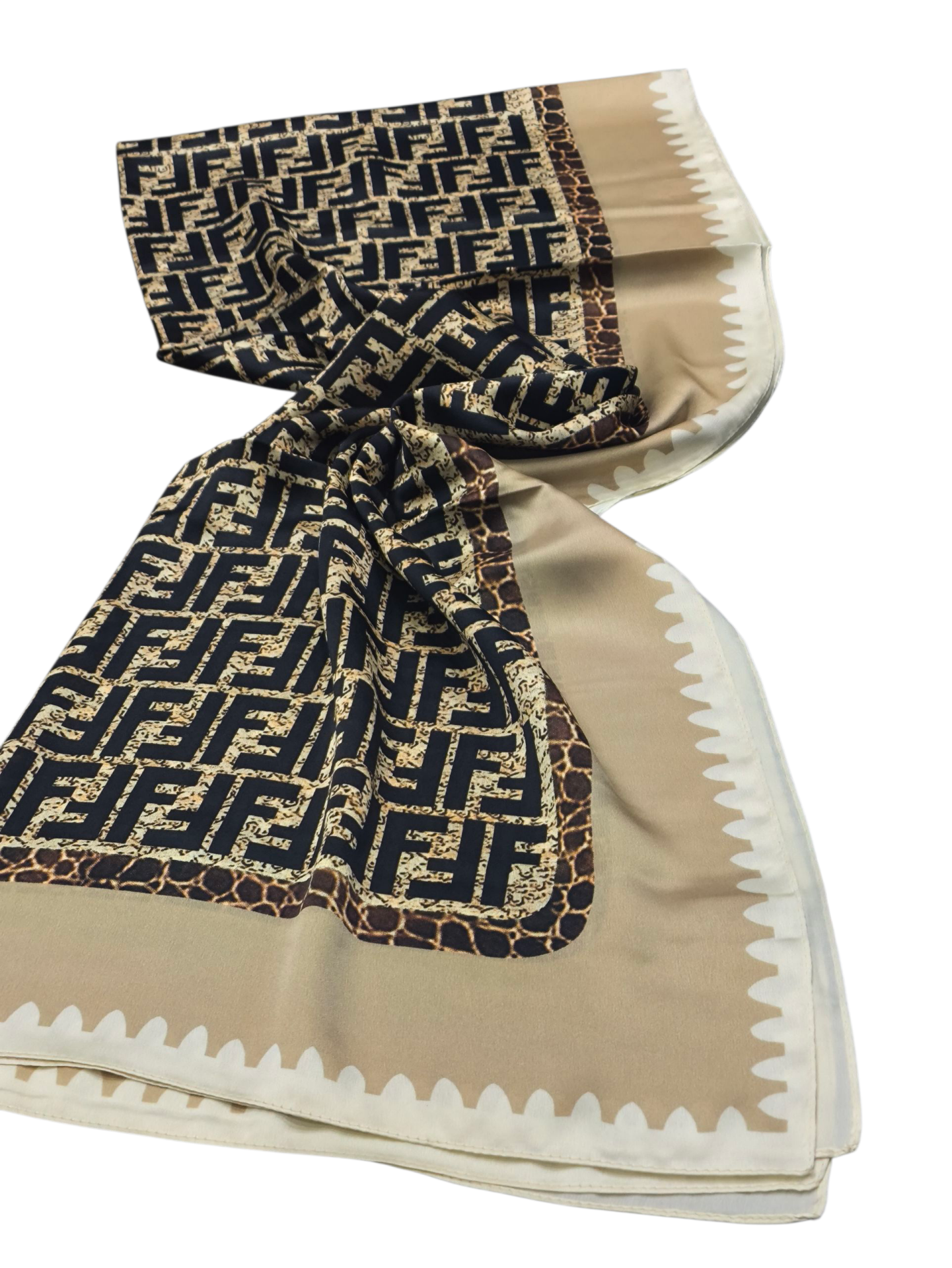 F DESEN  VUAL İPEK ŞAL  BEJ SİYAH