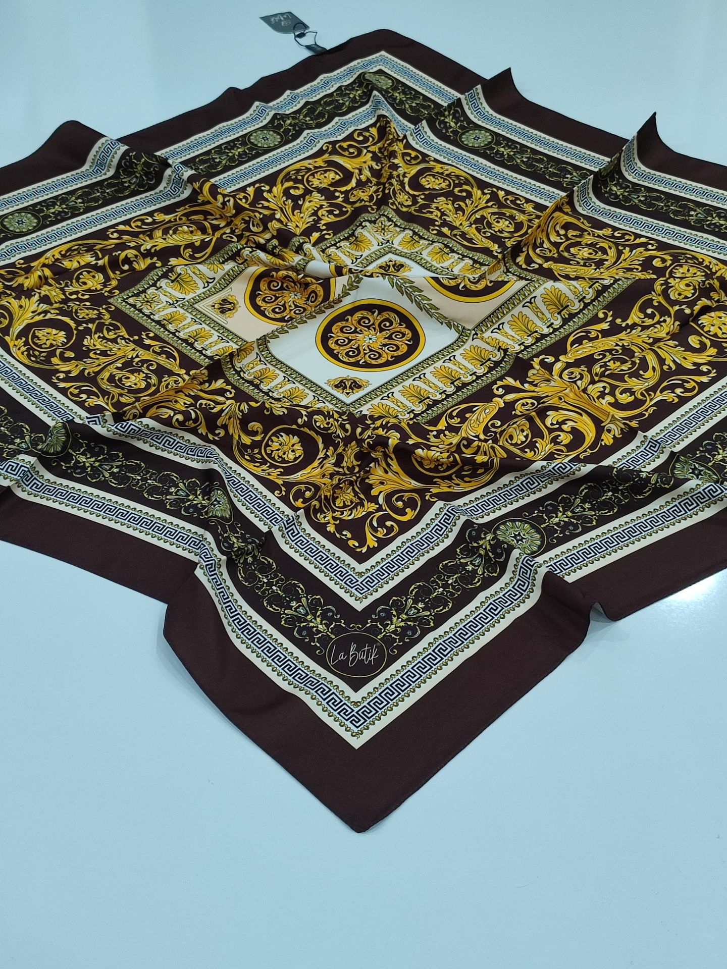 LABUTİK VERSACE MODEL TİVİL EŞARP SİYAH LİMON SARI