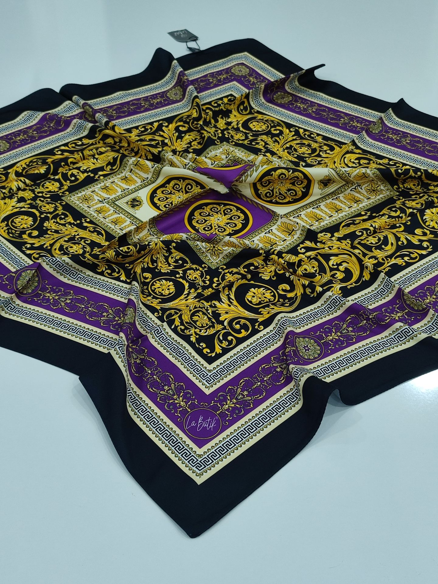 LABUTİK VERSACE MODEL TİVİL EŞARP SİYAH MOR