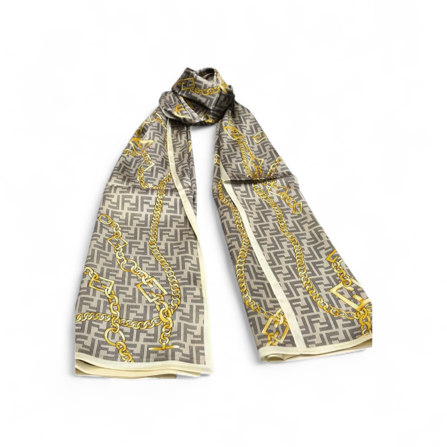 FENDİ ZİNCİR  DESEN  VUAL İPEK ŞAL SİYAH KREM