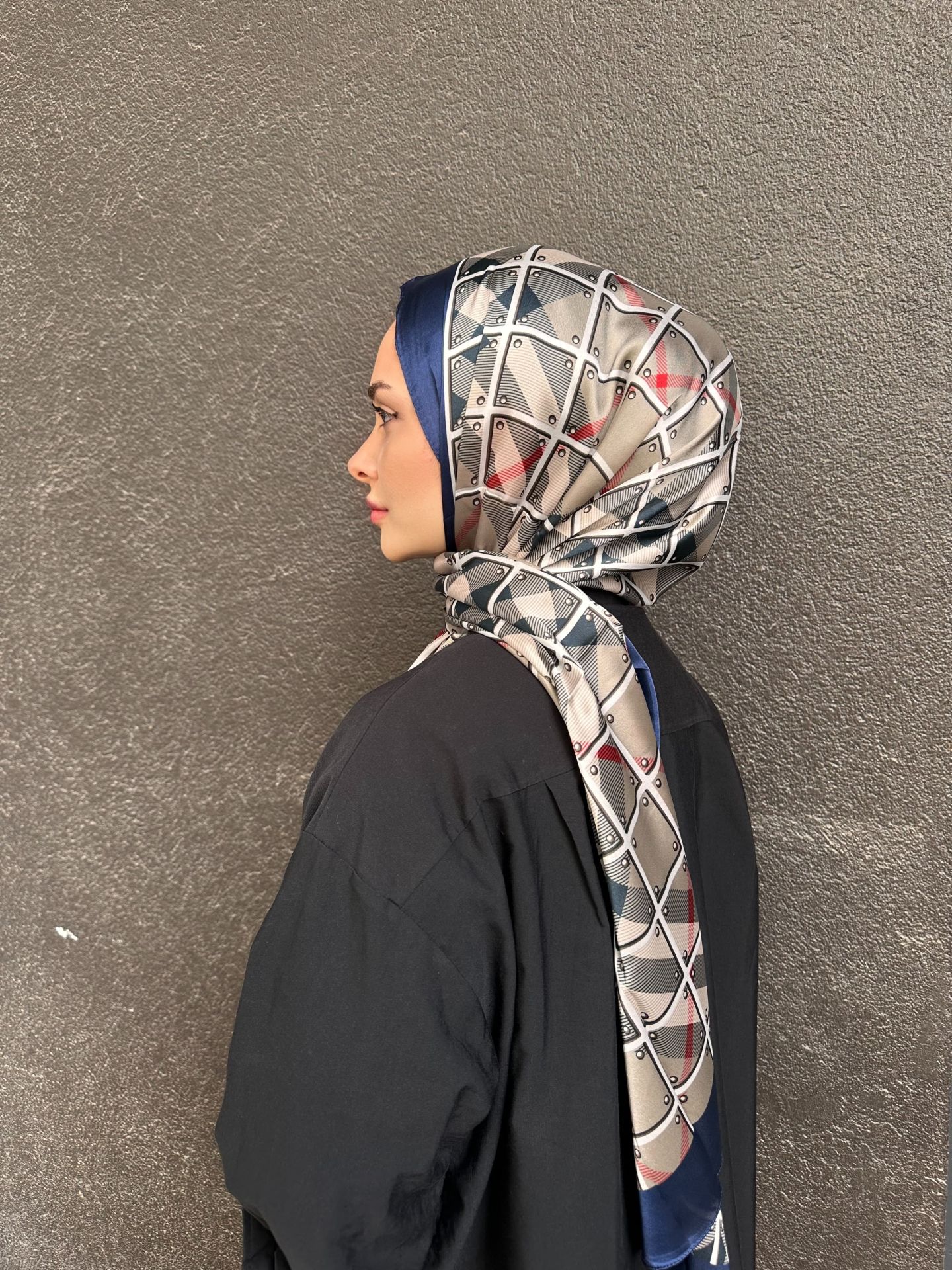 VUAL İPEK ŞAL EKOSE DESEN LACİVERT