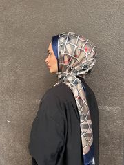 VUAL İPEK ŞAL EKOSE DESEN LACİVERT