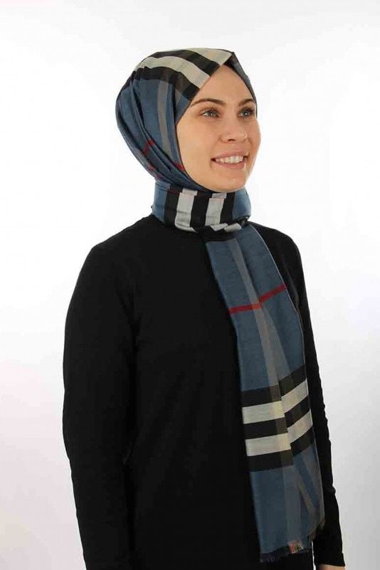 Burberry Şal Lacivert Kırmızı