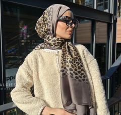 DİOREL VUAL İPEK ŞAL LEOPAR DESENLİ HAKİ YEŞİL