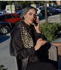 VUAL İPEK ŞAL LEOPAR DESENLİ SİYAH