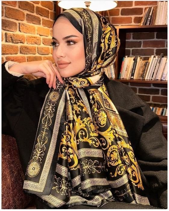 Vual İpek Şal Varok Desen Siyah Gold