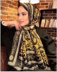 Vual İpek Şal Varok Desen Siyah Gold
