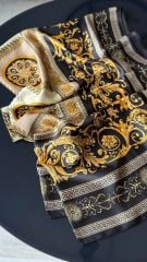 Vual İpek Şal Varok Desen Siyah Gold