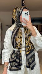 Vual İpek Şal Varok Desen Siyah Gold