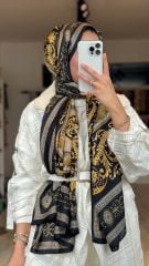 Vual İpek Şal Varok Desen Siyah Gold