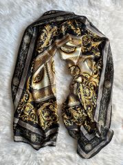 Vual İpek Şal Varok Desen Siyah Gold