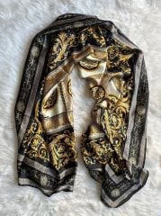 Vual İpek Şal Varok Desen Siyah Gold