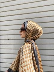 GUCCİ VUAL İPEK ŞAL G DESEN KREM SİYAH GOLD
