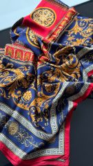Versace Vual İpek Şal Lacivert Kırmızı