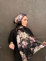 VUAL İPEK ŞAL ÇİÇEKLİ MODEL SİYAH YEŞİL