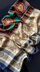 Versace Vual İpek Şal Lacivert Yeşil