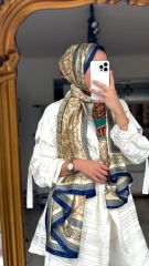 Versace Vual İpek Şal Lacivert Yeşil