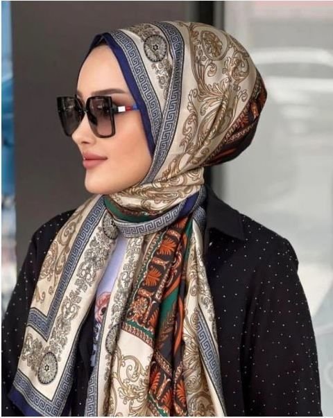 Versace Vual İpek Şal Lacivert Yeşil