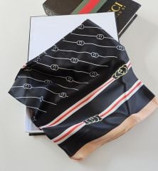 GUCCİ VUAL İPEK ŞAL MONOGRAM SİYAH TURUNCU