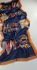 HERMES VUAL İPEK ŞAL KEMER  MODELİ LACİVERT TURUNCU