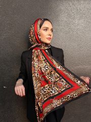 HERMES VUAL İPEK ŞAL LEOPAR DESENLİ KIRMIZI SİYAH