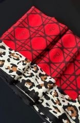 Dior Vual İpek Şal Siyah Kırmızı