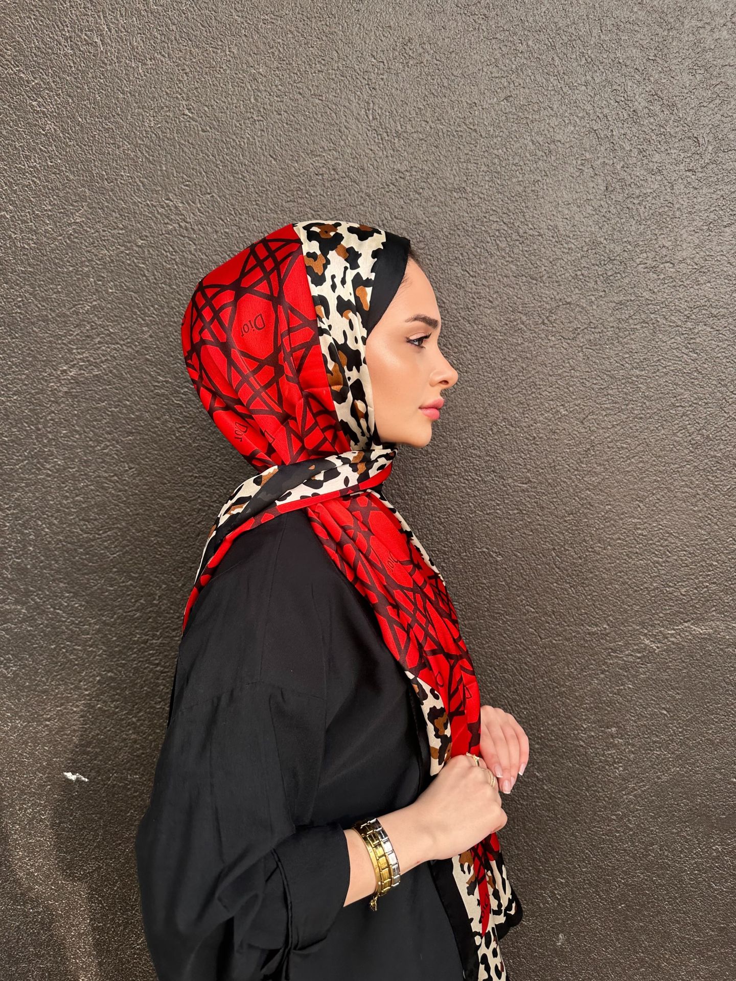 Dior Vual İpek Şal Siyah Kırmızı