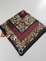 HERMES VUAL İPEK ŞAL LEOPAR DESENLİ BORDO SİYAH