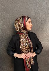 VUAL İPEK ŞAL LEOPAR DESENLİ BORDO SİYAH