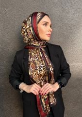 HERMES VUAL İPEK ŞAL LEOPAR DESENLİ BORDO SİYAH