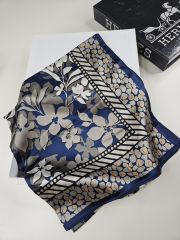 HERMES VUAL İPEK ŞAL ÇİÇEK DESENLİ LACİVERT VİZON