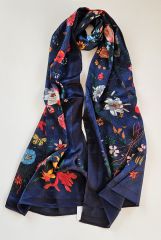GUCCİ VUAL İPEK ŞAL ÇİÇEK DESENLİ G BASKILI LACİVERT