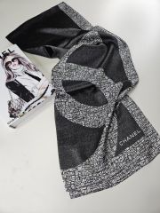 CHANEL C DESEN VUAL İPEK ŞAL  SİYAH BEYAZ