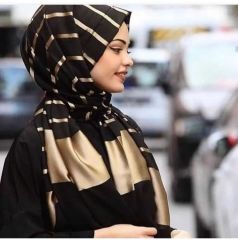 PİRAMİT PAMUK FLOŞLU ŞAL SİYAH GOLD