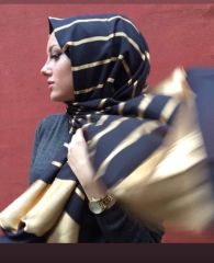 PİRAMİT PAMUK FLOŞLU ŞAL SİYAH GOLD