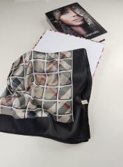 BURBERRY  VUAL İPEK ŞAL EKOSE DESEN SİYAH