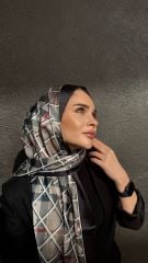 BURBERRY  VUAL İPEK ŞAL EKOSE DESEN SİYAH