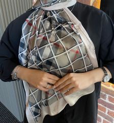BURBERRY  VUAL İPEK ŞAL EKOSE DESEN KREM