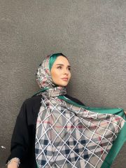 VUAL İPEK ŞAL EKOSE DESEN ZÜMRÜT YEŞİLİ