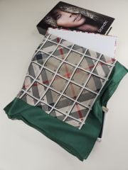 VUAL İPEK ŞAL EKOSE DESEN ZÜMRÜT YEŞİLİ